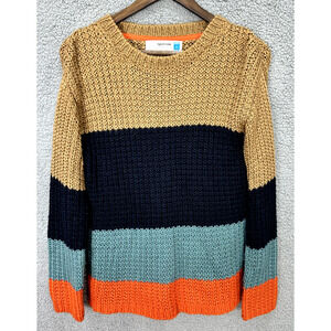 Anthropologie Sparrow Sweater Women XL Neutral Colorblock Chunky Knit Cozy Boho